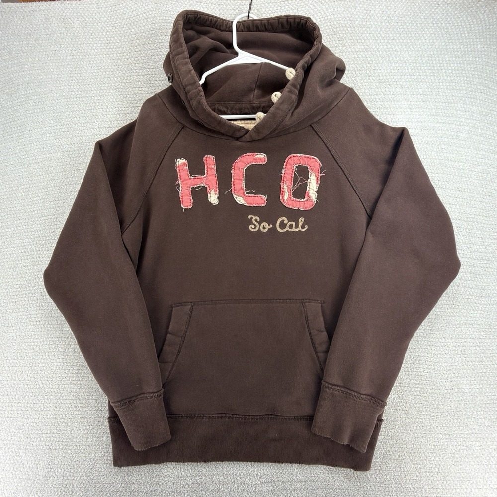 Vintage Hollister HCO Hoodie Men L Brown So Cal Distressed Applique Y2K Mallcore
